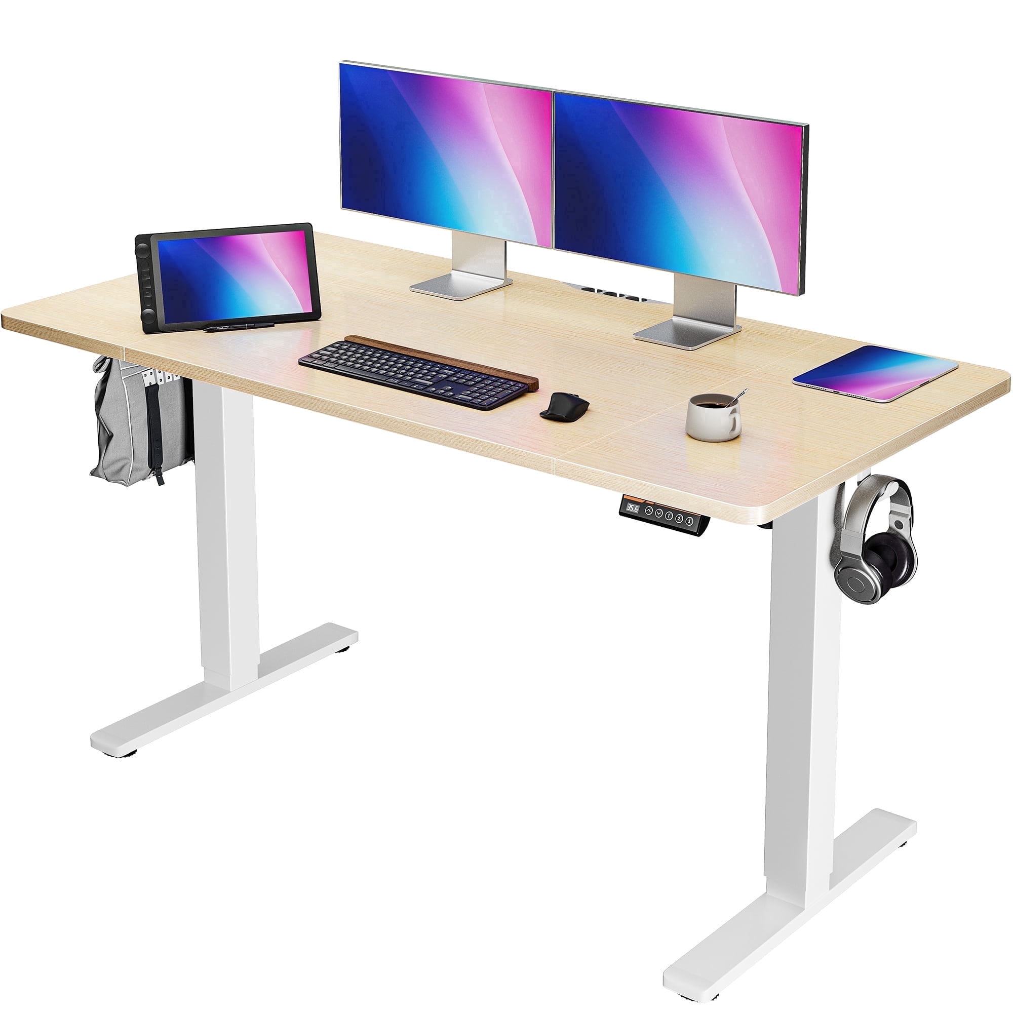 Amadwell 55" Electric Height Adjustable Standing Desk, 27.6" Deep Work Table with Cable Management, Home Office Desk