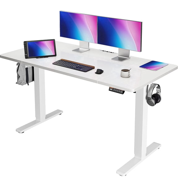 Amadwell 55" Electric Height Adjustable Standing Desk, 27.6" Deep Work Table with Cable Management, Home Office Desk