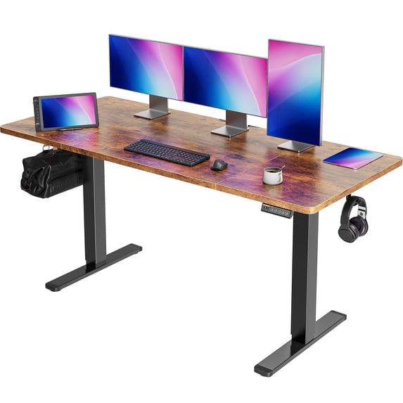Amadwell 63" Electric Height Adjustable Standing Desk, 27.6" Deep Work Table with Cable Management, Home Office Desk
