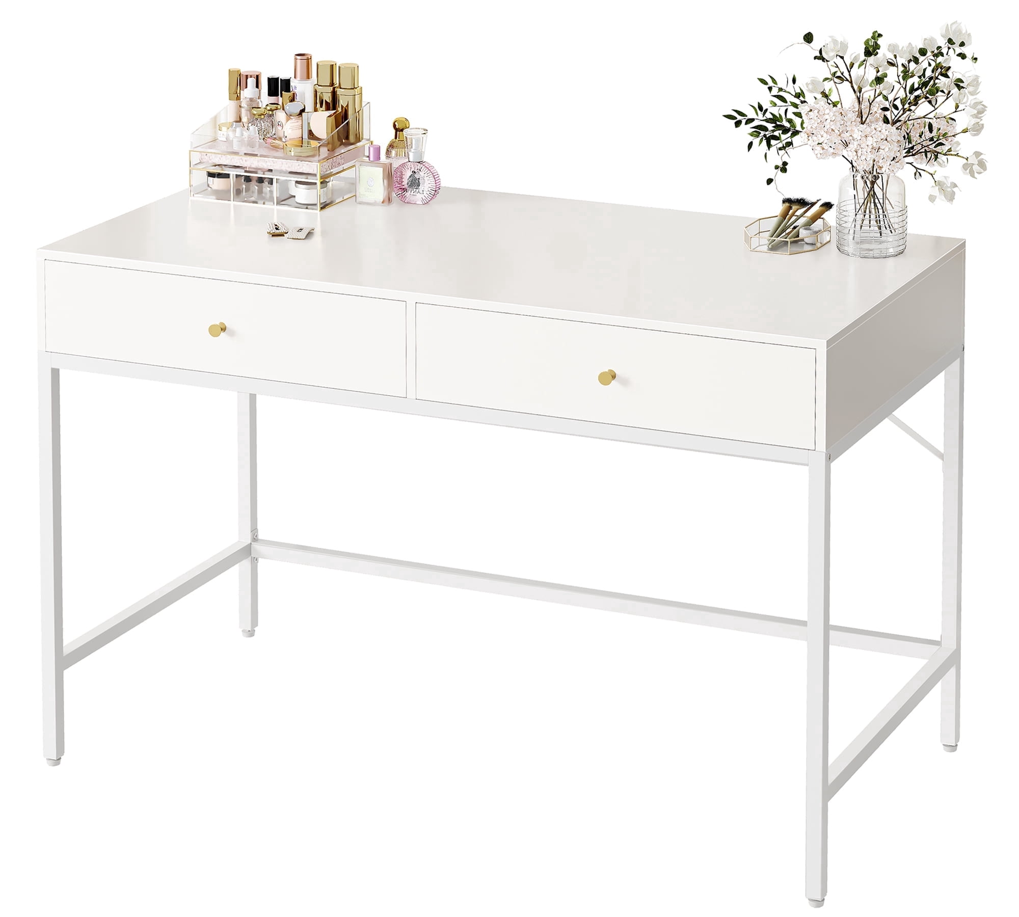 Amadwell 39 Inch White Vanity Desk with 2 Drawers, Small Makeup Vanity Computer Desk for Bedroom