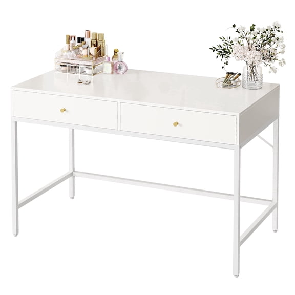 Amadwell 39 Inch White Vanity Desk with 2 Drawers, Small Makeup Vanity Computer Desk for Bedroom