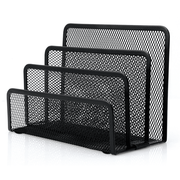 Desk Mail Organizer 3-Compartment Vertical File Holder with Metal Mesh Construction Letter Sorter for Documents, Folders, Papers, Bills Black Mesh Desktop Organizer for Home or Office