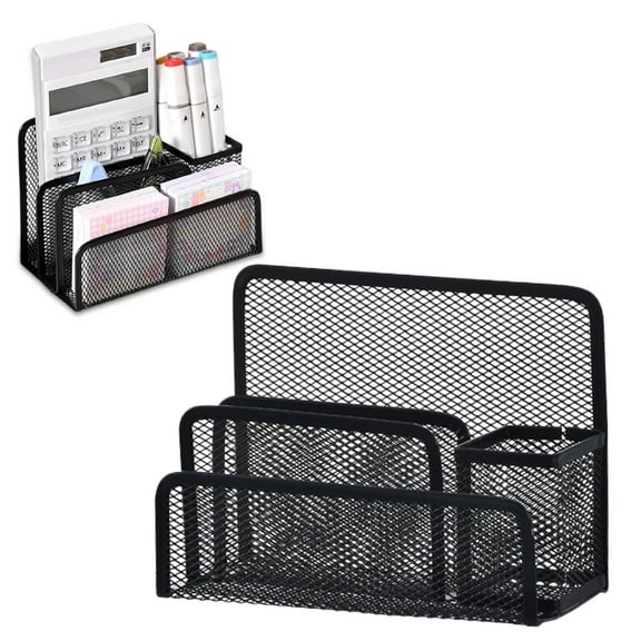 Desk Mail Organizer, Office Small Letter Sorter Desktop File Organizer Metal Mesh with Vertical Upright Compartments, 6.89x3.54x5.11"