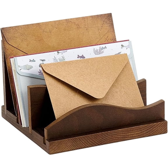 Desk Mail Organizer Sorter Wooden Mail Holder with 3-Slot Letter Tray for Envelopes Bills and Files Countertop Desktop Organizer