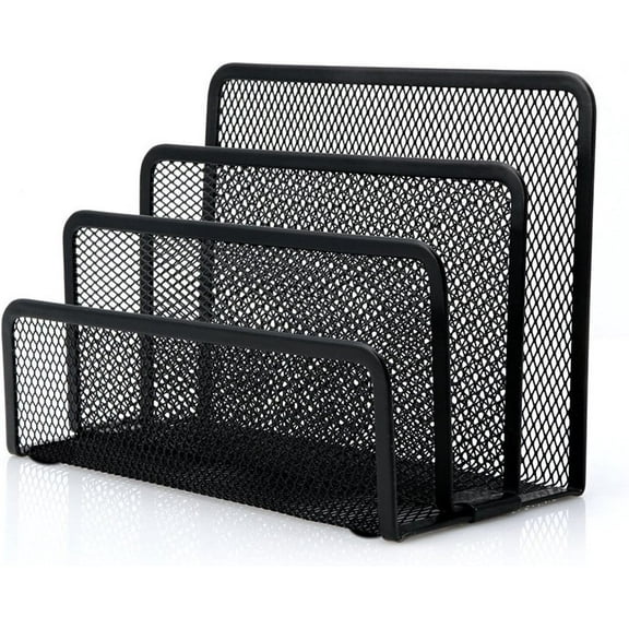 Desk Mail Organizer, Wattne File Holder Letter Sorter with 3 Vertical Upright Metal Mesh Compartments Document, Filing, Folders, Mail, Paper Organizer for Home or Office Desktop (Black)