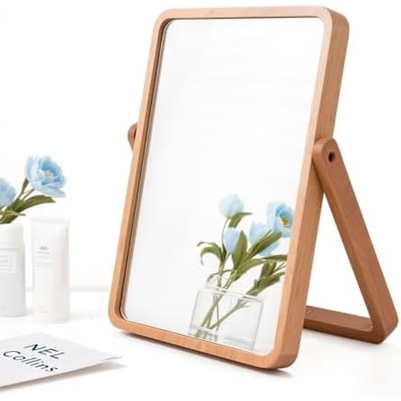 Desk Makeup Mirrors with Wood - Rectangle Wall-Mounted Mirrors Table Mirrors for Living Room Bedroom Valentines Day Gifts (10.5" L x 7.8" W)