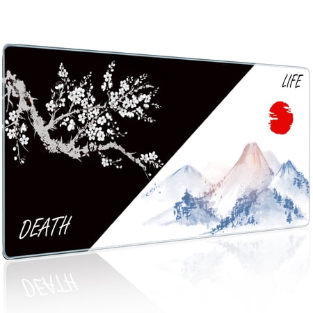 Desk Mat 31.5 x 11.81 Inch XL Extended Gaming Mouse Pad - Large Mouse Pad for Desk - Rubber Base Mousepad with Stitched Edges - Keyboard and Mouse Mat for Work, Game, Office, Home,Japanese Sea Wave