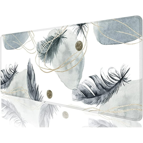 Desk Mat, 32" x 12" XXL Extended Large Gaming Mouse Pad, Desktop Decor Desk Pad, Cute Men Women Office Supplies and Accessories, XL Mouse Mat for Laptop & Keyboard, Minimalism Feather