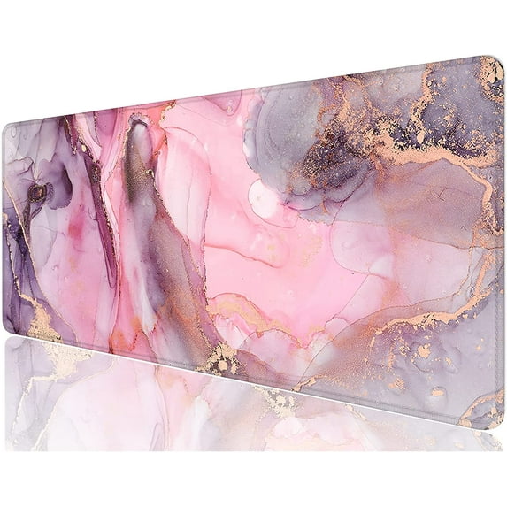 Desk Mat, 32" x 12" XXL Extended Large Gaming Mouse Pad, Desktop Decor Desk Pad, Cute Men Women Office Supplies and Accessories, XL Mouse Mat for Laptop & Keyboard, Red Pink Marble