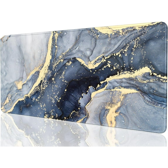 Desk Mat, 32" x 16" XXL Extended Large Gaming Mouse Pad, Desktop Decor Desk Pad, Cute Men Women Office Supplies and Accessories, XL Mouse Mat for Laptop & Keyboard, Blue Gray Gold Marble