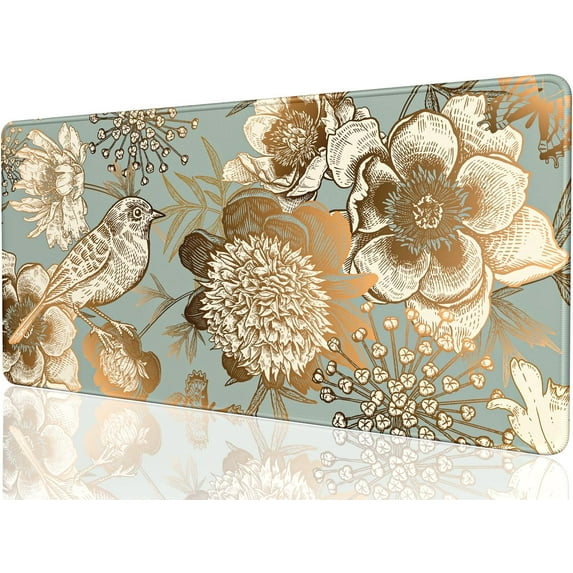 Desk Mat, 32" x 16" XXL Extended Large Gaming Mouse Pad, Desktop Decor Desk Pad, Cute Men Women Office Supplies and Accessories, XL Mouse Mat for Laptop & Keyboard, Retro Flower and Bird
