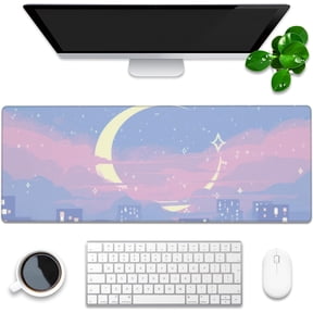 Desk Mat, Anime Moon City Night Scene Extended Gaming Mouse Pad Large, 31.5"x11.8" Big Mouse Pad with Non-Slip Base and Stitched Edge, Long Computer Keyboard Mouse Mat for Home Office Work