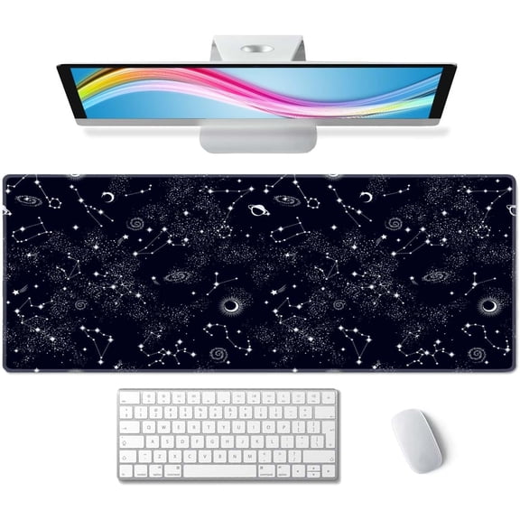 Desk Mat, Big Desk Pad, XL Extended Gaming Mouse Pad, Large Mouse Pad for Desk Rubber Base Mousepad with Stitched Edges, Keyboard Mouse Mat for Work, Game, Office, Home - Space Galaxy Constellation