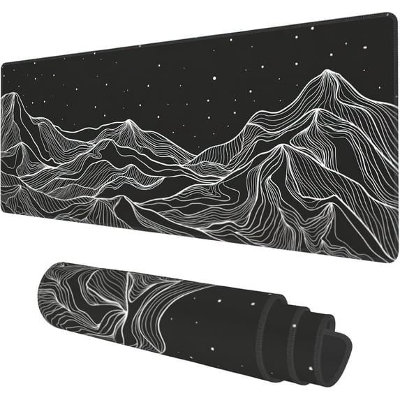 Desk Mat, Black Mountains Topographic Contour Extended Gaming Mouse Pad Large, 31.5"x11.8" Big Mouse Pad with Non-Slip Base and Stitched Edge, Long Computer Keyboard Mouse Mat for Home Office Work
