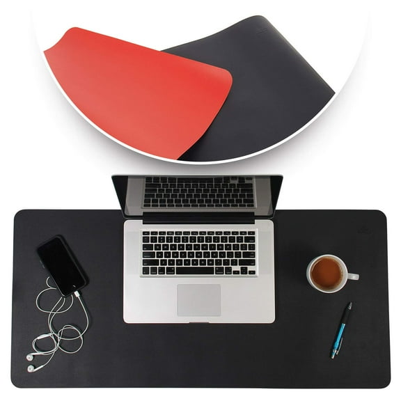 Desk Mat Black & Red 17x36 | Computer, Laptop, Keyboard & Mouse Pad Organizer | Leather Cover Office Table Protector | Double Side Gaming Surface With Colors | Typing & Writing Accessories