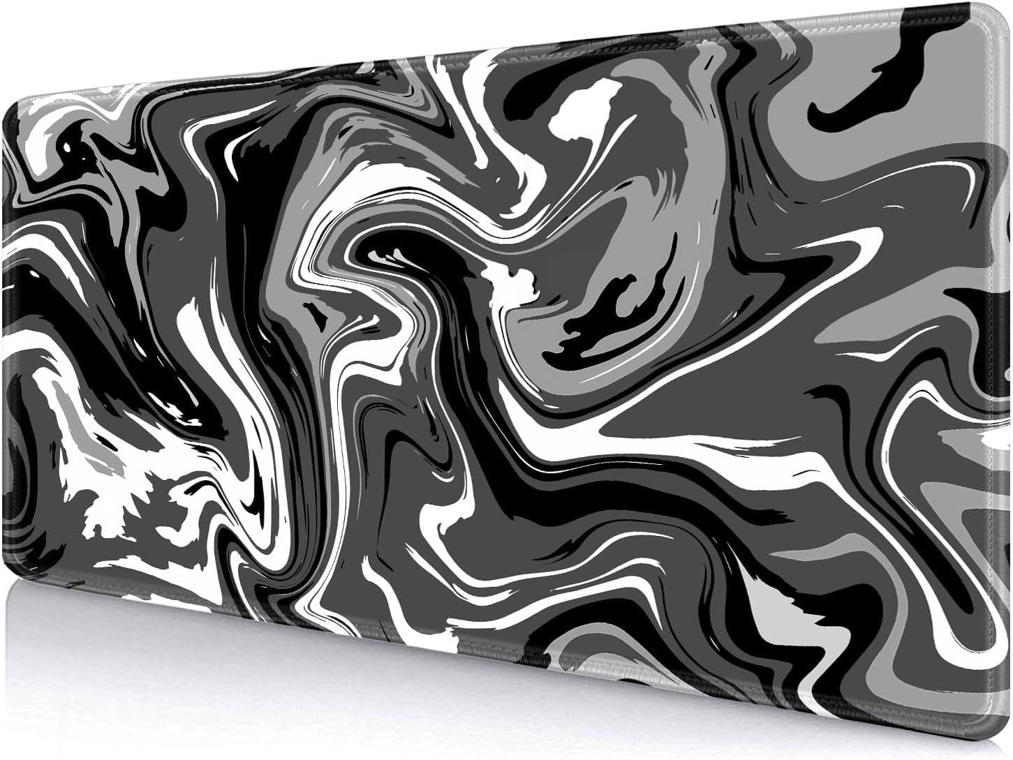 Desk Mat, Black White Ink Liquid Waves Pattern Extended Gaming Mouse Pad (35.4x15.7 in), Abstract Big Computer Large Mousepad, Full Desk Mouse Mat for Home Office Work