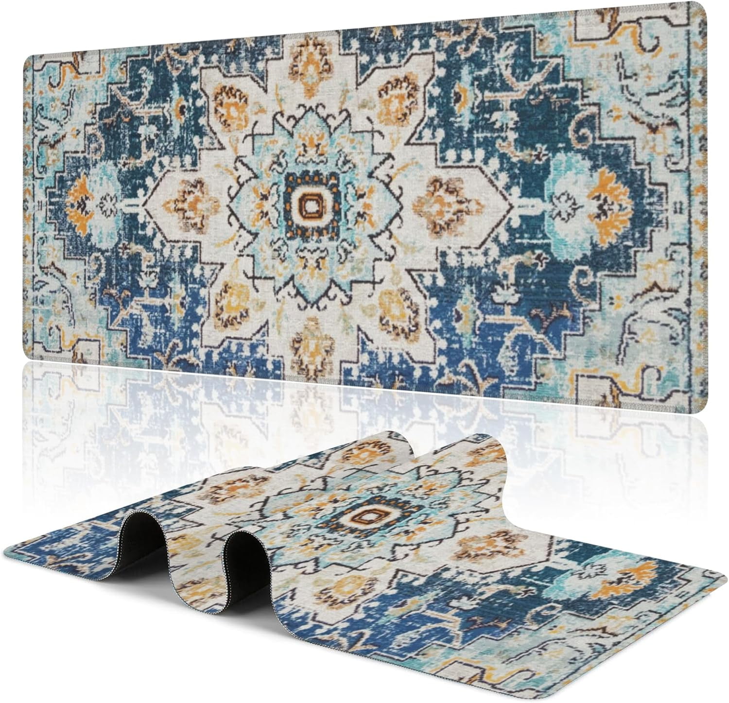 Desk Mat,Bohemian Textile Rug Texture Mouse Pad,31.5"X15.7" Large Desk Pad with Stitched Edge Non-Slip Base Keyboard Big Mouse Pad for Office Home Work Gaming
