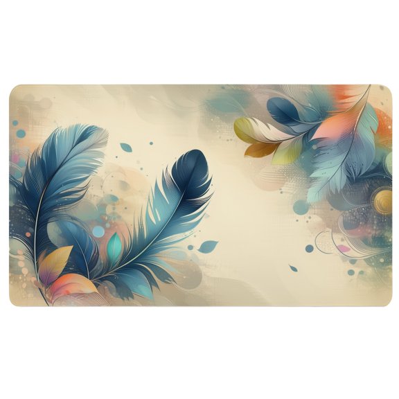 Desk Mat Boho,A bunch of colorful feathers on a beige background,Extended Mouse Mat,Cloth Mousepad,Aesthetic Desk Mat,Girlie Desk Accessories