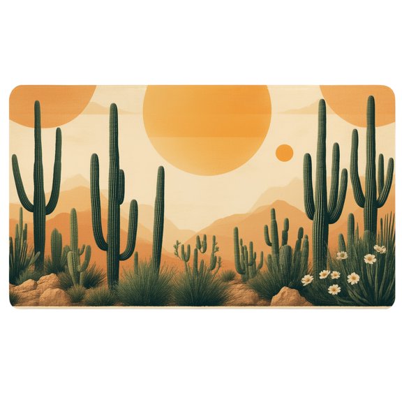 Desk Mat Boho,A desert landscape with cacti and flowers in the foreground,Desk Pad Mat Large,Non Slip Desk Pad,Computer Desk Pad,Desk Decor for Teachers
