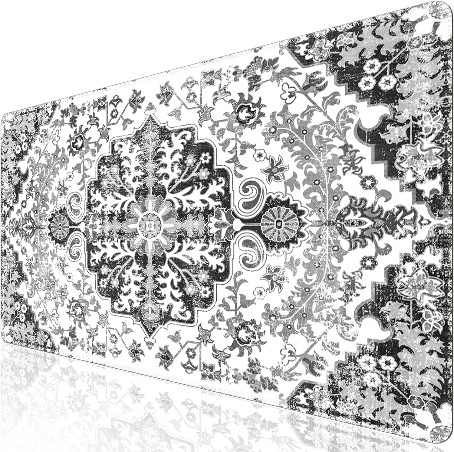 Desk Mat, Boho Large Mouse Pad for Desk, XXL Extended Keyboard Pad Gaming Mouse Pad Office Desk Accessories for Women Desk Organizers, Floral Gray