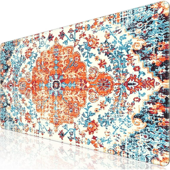 Desk Mat, Boho Large Mouse Pad for Desk, XXL Extended Keyboard Pad Gaming Mouse Pad Office Desk Accessories for Women Desk Organizers, Floral Orange
