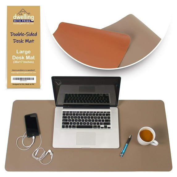 Desk Mat Brown & Dark Brown 17x36 | Computer, Laptop, Keyboard & Mouse Pad Organizer | Leather Cover Office Table Protector | Double Side Gaming Surface With Colors | Typing & Writing Accessories