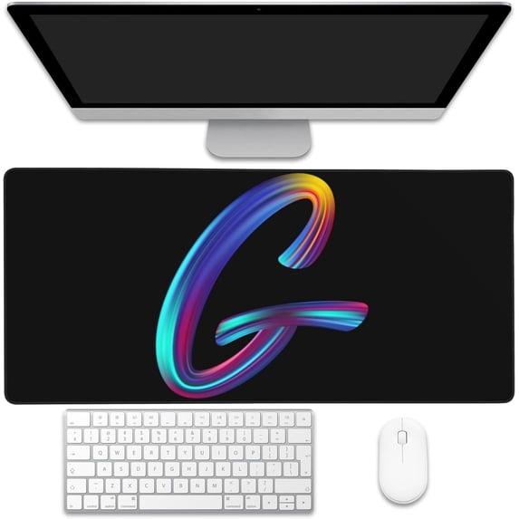 Desk Mat, Colorful Letter G Extended Gaming Mouse Pad Large, 35.4"x15.7" Big Mouse Pad with Non-Slip Base and Stitched Edge, Long Computer Keyboard Mouse Mat for Home Office Work