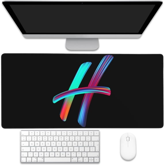 Desk Mat, Colorful Letter H Extended Gaming Mouse Pad Large, 35.4"x15.7" Big Mouse Pad with Non-Slip Base and Stitched Edge, Long Computer Keyboard Mouse Mat for Home Office Work