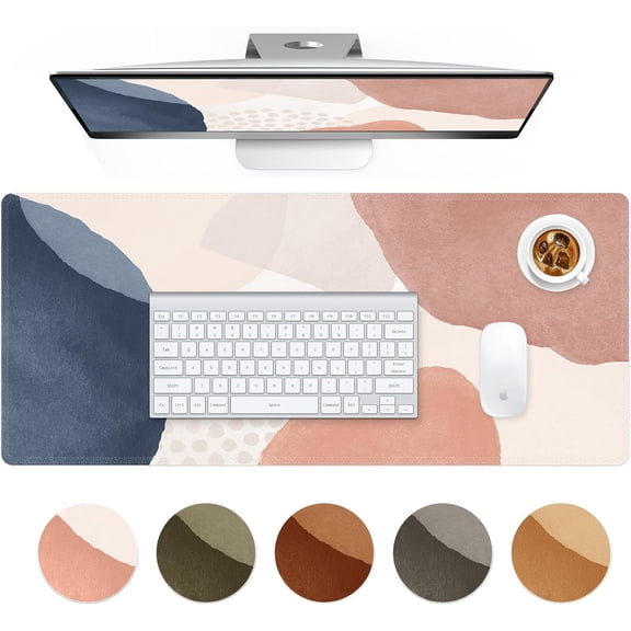 Desk Mat, Computer Desk Pad, Large Mouse Pad for Desk, 35.4" x 15.7" Gaming Mousepad for Desktop with Non-Slip Base, Waterproof Laptop Keyboard Mat for Home Office, Light Pink Boho