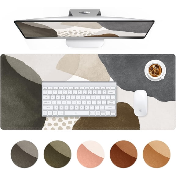 Desk Mat, Computer Desk Pad, Large Mouse Pad for Desk, XXL Gaming Mousepad for Desktop with Non-Slip Base, Waterproof Laptop Keyboard Mat for Home Office, Gray Boho