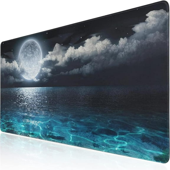 Desk Mat, Desk Mats On Top of Desks Gaming Mouse Pad with Non-Slip Base Extended Large Mouse Pad XL Keyboard Mouse Pad for Work, Game, Office, Home - Moon Ocean (31.4x15.7 in
