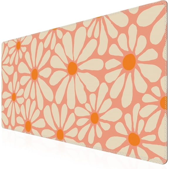 Desk Mat, Desk Matt for Desktop, Cute Desk Pad Mat, XXL Large Mouse Pad for Desk, Anti-Slip Big Mousepad with Stitched Edges, Keyboard Pad Mouse Mat for Computer, Work, Gaming (Orange Floral)