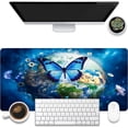 thumbnail image 1 of Desk Mat, Earth Surrounded by Flowers Desk Pad, Blue Butterfly Large Gaming Mouse Pad, 31.5"x11.8", Extended Big Computer Keyboard Mouse Pad with Non-Slip Base and Stitched Edge, 1 of 13