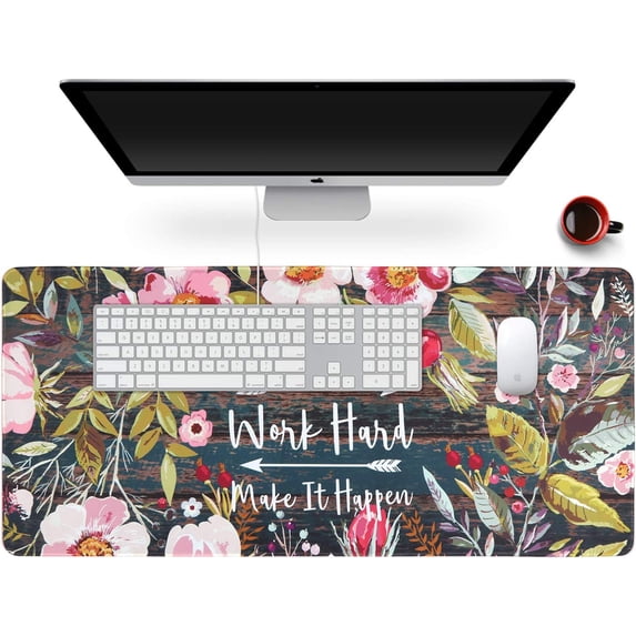 Desk Mat, Extended Gaming Cute Mouse Pad 35.4" x 15.7" XXL Laptop Beauty Mousepad with Stitched Edges Non Slip Base, Waterproof Computer Desk Pad for Office, Home, Girls, Men(Floral Wreath)