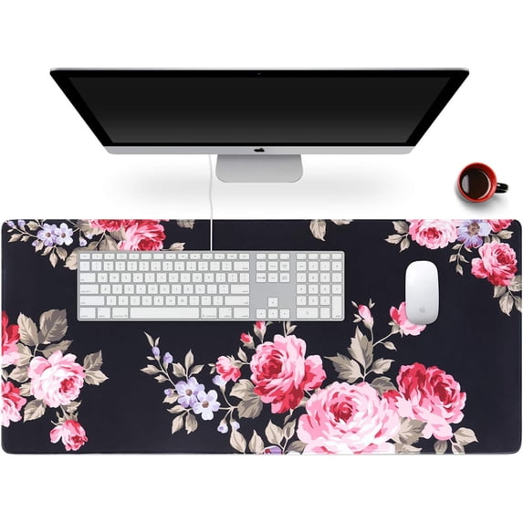 Desk Mat, Extended Gaming Cute Mouse Pad 35.4" x 15.7" XXL Laptop Beauty Mousepad with Stitched Edges Non Slip Base, Waterproof Computer Desk Pad for Office, Home, Girls, Men(Peony Flower)