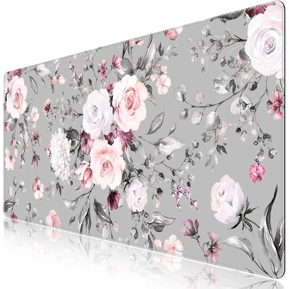 Desk Mat, Extended Gaming Mouse Pad (31.5x15.7 in), Large Non-Slip Rubber Base Mousepad with Stitched Edges, Waterproof Keyboard Mouse Mat Desk Pad for Work, Game, Office, Home - Tea Rose