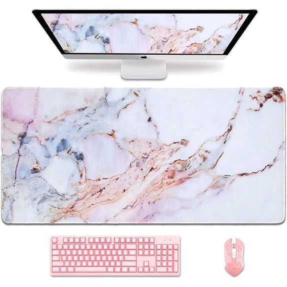 Desk Mat, Extended Gaming Mouse Pad 35.4" x 15.7" XXL Keyboard Laptop Mousepad with Stitched Edges Non Slip Base, Water-Resistant Computer Desk Pad for Office and Home (Colored Marble)