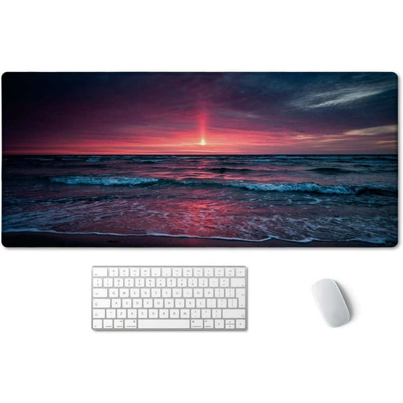 Desk Mat, Extended Gaming Mouse Pad (35.4x15.7 in), Large Non-Slip Rubber Base Mousepad with Stitched Edges, Waterproof Keyboard Mouse Mat Desk Pad for Work, Office, Home - Sunset Over The sea