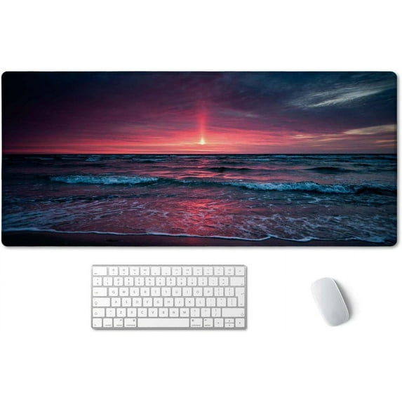 Desk Mat, Extended Gaming Mouse Pad (35.4x15.7 in), Large Non-Slip Rubber Base Mousepad with Stitched Edges, Waterproof Keyboard Mouse Mat Desk Pad for Work, Office, Home - Sunset Over The sea