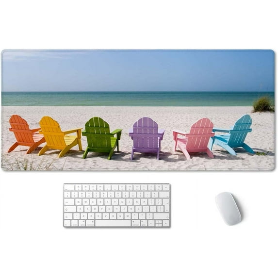 Desk Mat, Extended Gaming Mouse Pad (35.4x15.7 in), Large Non-Slip Rubber Base Mousepad with Stitched Edges, Waterproof Keyboard Mouse Mat for Work, Game, Office, Home - Beach and Ocean Scenics