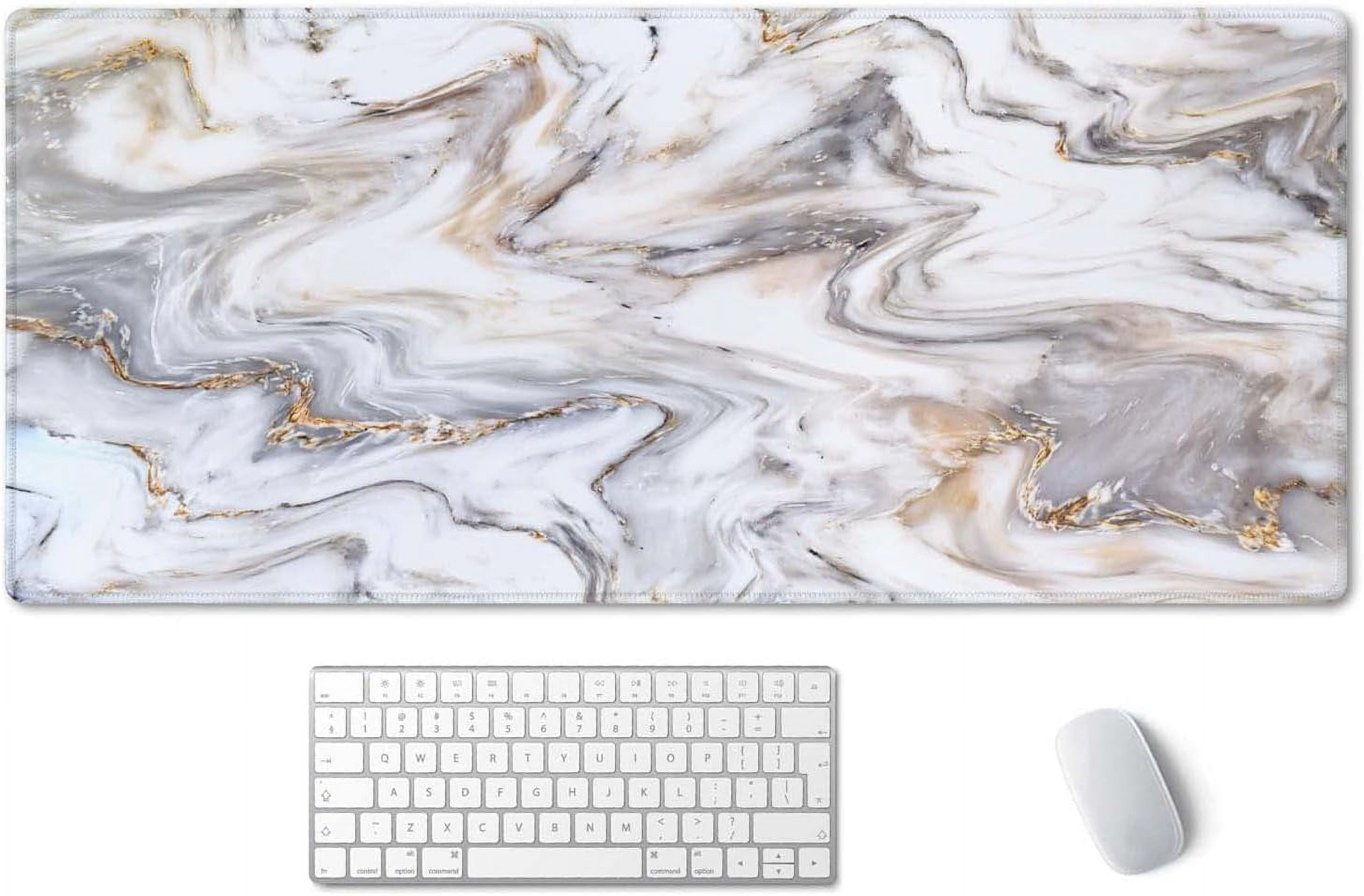 Desk Mat, Extended Gaming Mouse Pad 35.5x15.7 in, Large Non-Slip Rubber Base Mousepad with Stitched Edges, Waterproof Keyboard Mouse Mat Desk Pad for Work, Game, Office, Home -Marble Ink Texture