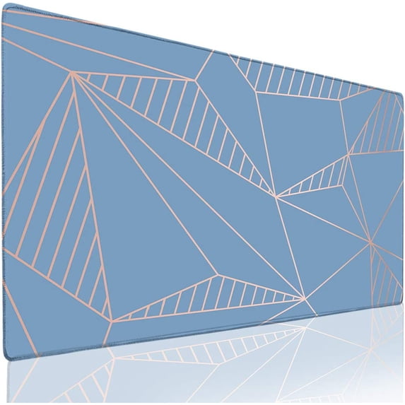 Desk Mat, Extended Gaming Mouse Pad Large 31.5" x 15.7" XL Keyboard pad with Stitched Edges Non Slip Base, Water-Resistant Computer Laptop Desk Pad for Office and Home (Blue Geometry)