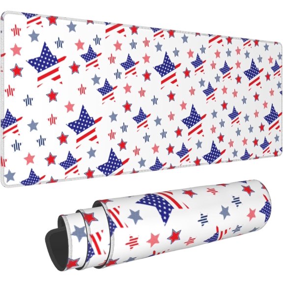 Desk Mat, Extended Gaming Mouse Pad, Large Keyboard Mouse Mat XL, 4th Of July Patriotic Full Desktop Mousepad with Stitched Edges & Non Slip Rubber Base Mice Pad for Office and Home 31.5"x11.8"