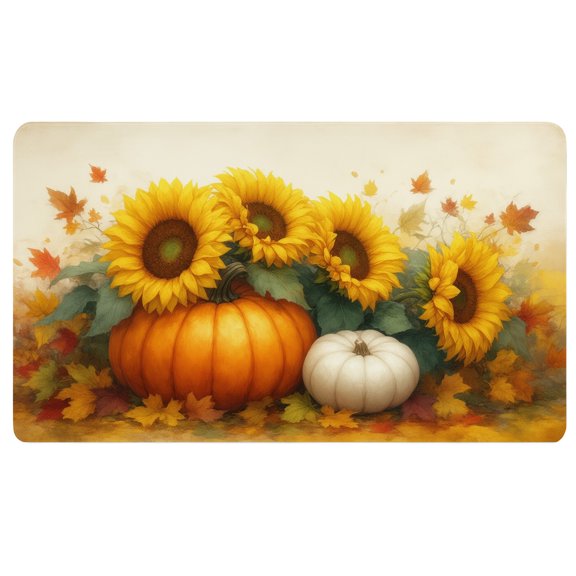Desk Mat Fall,A painting of sunflowers and pumpkins in a vase on a table,24" x 14",Soft Mouse Pad,Desk Mats for Desktop