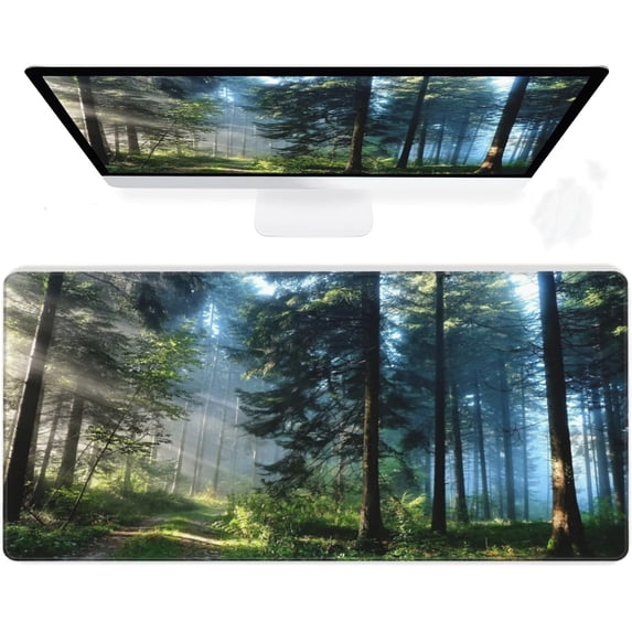 Desk Mat,Forest Extended Gaming Mouse Pad for Office Work & Game,Computer Keyboard Mouse Mat Desk Non-Slip Rubber Base Large Mousepad with Stitched Edges, 31.5x15.7inch