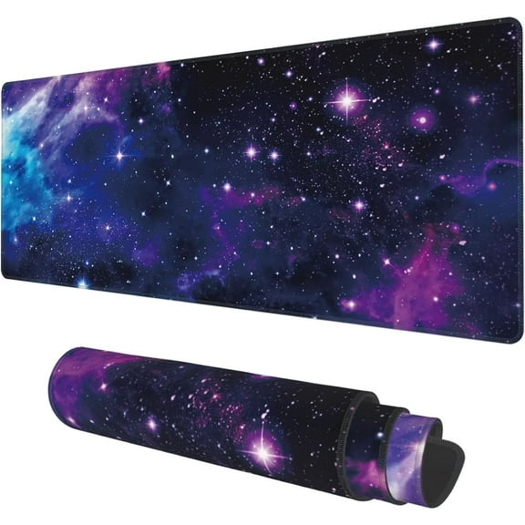 Desk Mat, Galaxy Nebula Universe Space Extended Gaming Mouse Pad Large, Big Mouse Pad with Non-Slip Base and Stitched Edge, Long Computer Keyboard Mouse Mat for Home Office