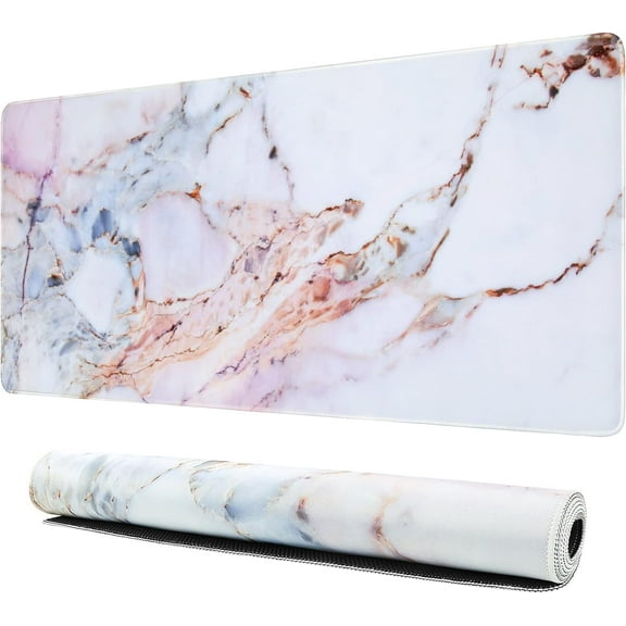 Desk Mat, Gaming Mouse Pad Large, XL Mousepad, Keyboard Mat with Non Slip Base, Extended Laptop Desk Pad Matt, Computer Mat for Office Vanity Desktop Table Writing, Pink Marble