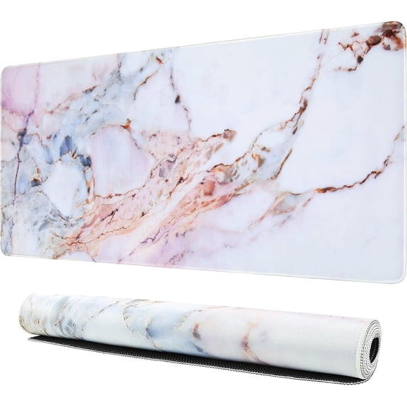 Desk Mat, Gaming Mouse Pad Large, XL Mousepad, Keyboard Mat with Non Slip Base, Extended Laptop Desk Pad Matt, Computer Mat for Office Vanity Desktop Table Writing, Pink Marble