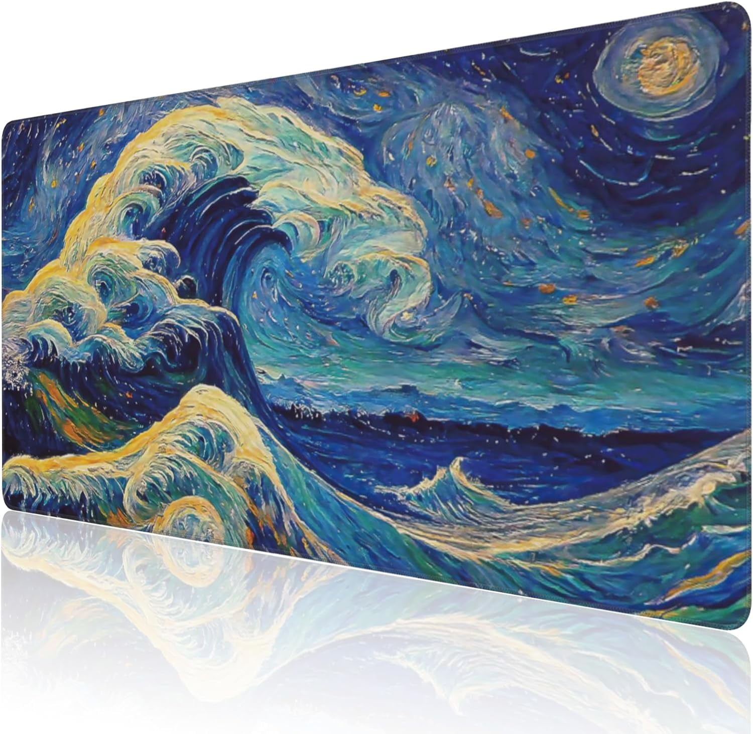 Desk Mat, Great Wave Off Kanagawa Extended Large Gaming Mouse Pad for Desk XXL, Non-Slip Rubber Base Stitched Edges Long Computer Keyboard Desk Pad Mouse Mat for Home Office Gaming 35.4"X15.7"