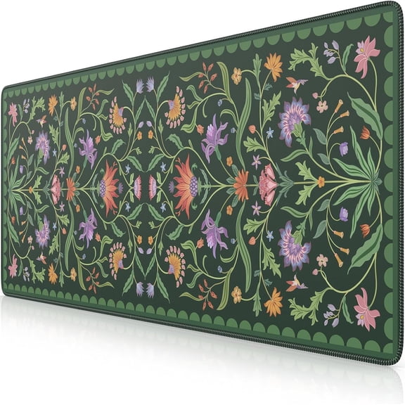 Desk Mat for Keyboard and Mouse, Large Floral Computer Cover Mats with Smooth Lycra Surface,Full Desk Mouse Pad for Laptop,Keyboard Mat for Office,Home, Dark Green